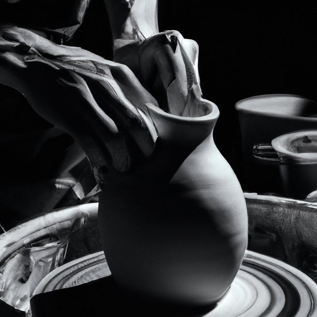 Main sculptant un vase en argile autodurcissante, lignes modernes, outils d’atelier